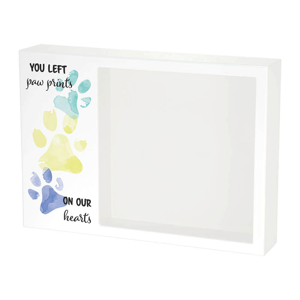 Shadowbox Pet Urn Paw Prints Teal