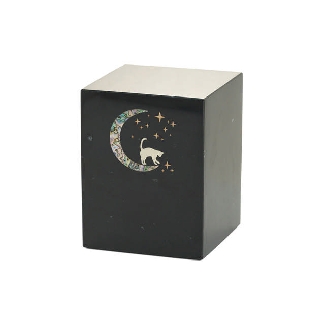 Monumental Memorials Pet Cat Moon Pink Inlay, Blck