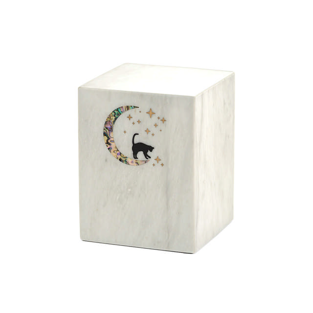 Monumental Memorials Pet Cat Moon Pink Inlay, Whte
