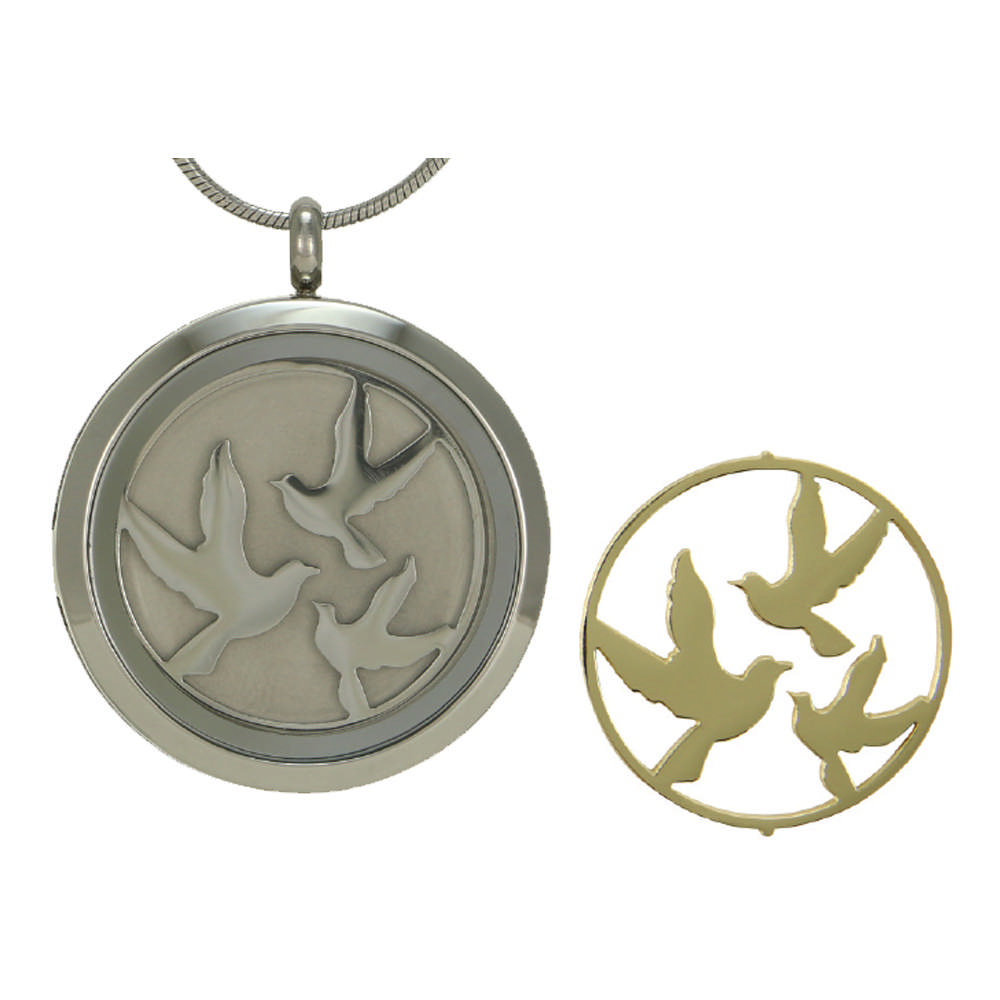 Pewter Round Hinged Birds Pendant
