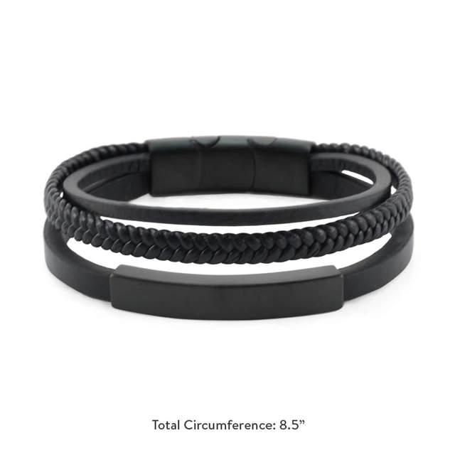 Onyx/Black Triple Band Leather Bracelet